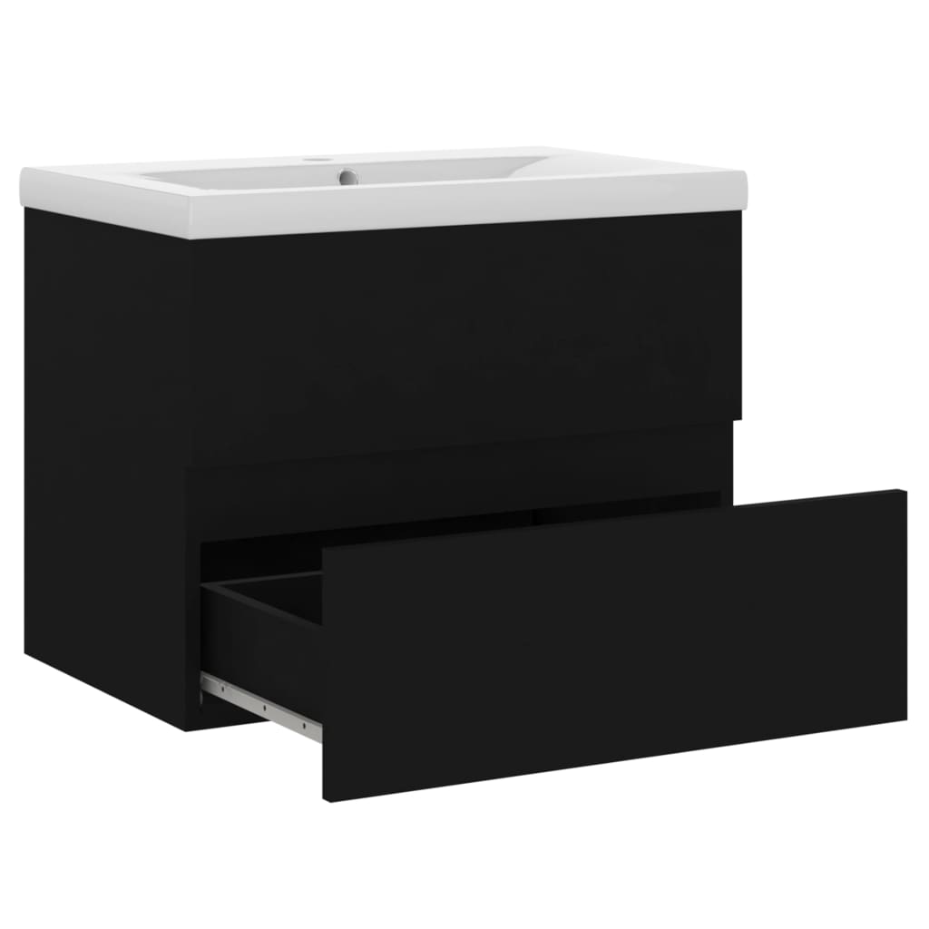 vidaXL Sink Cabinet with Built-in Basin Black Engineered Wood