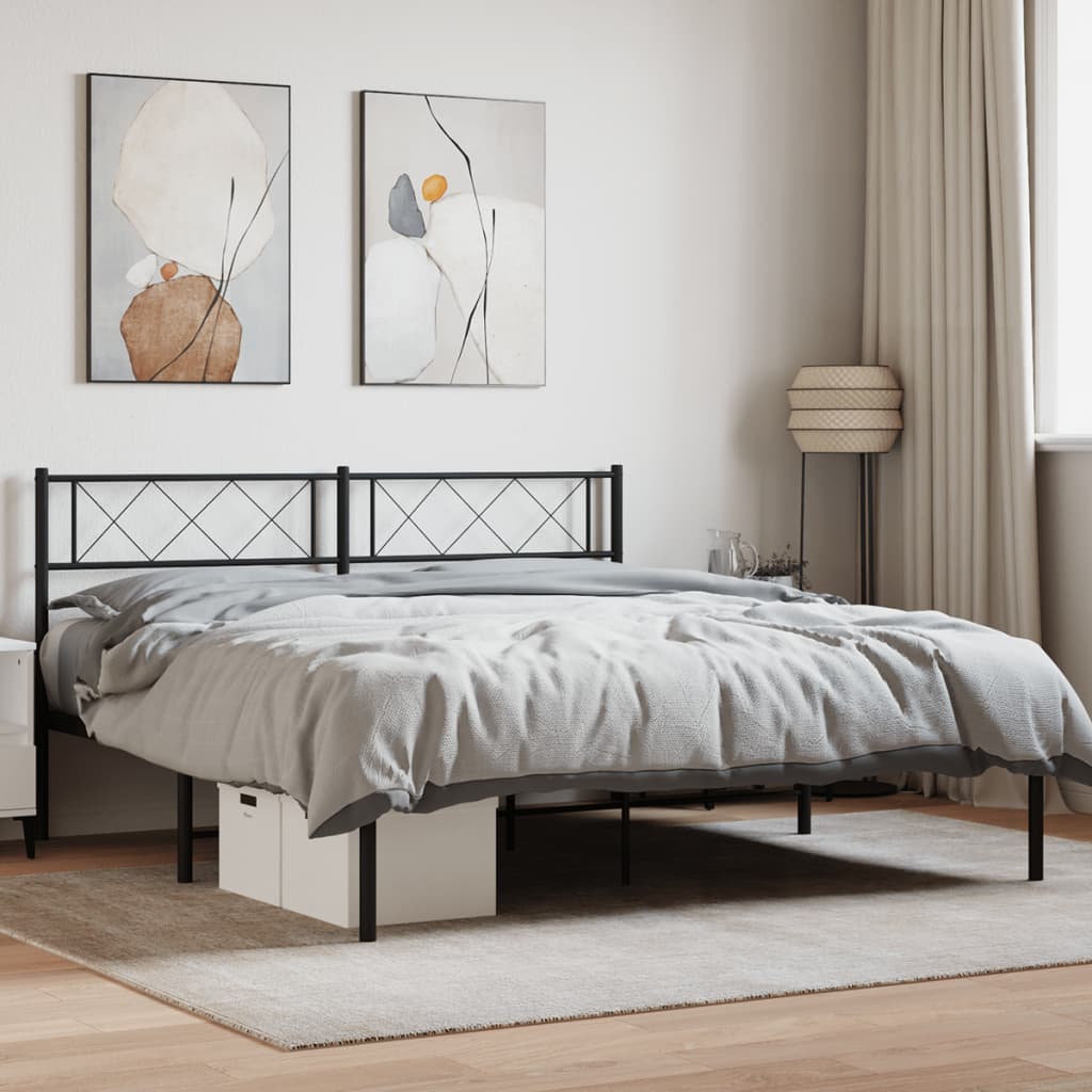 vidaXL Metal Bed Frame without Mattress with Headboard Black 120x200 cm