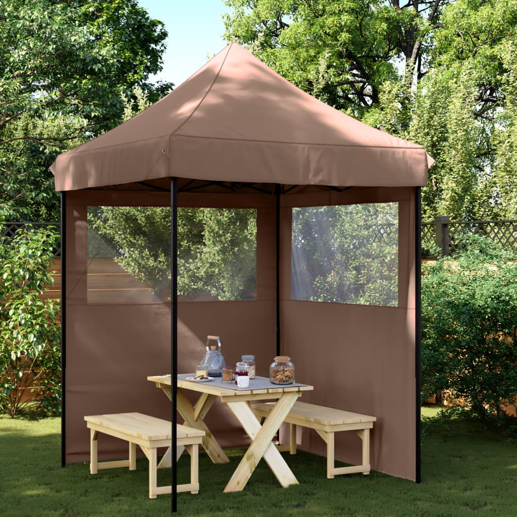 vidaXL Foldable Party Tent Pop-Up with 2 Sidewalls Brown