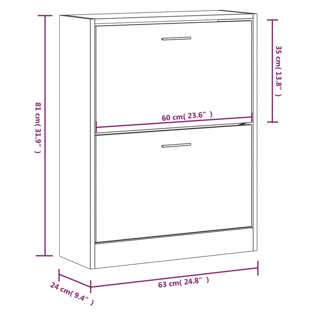 vidaXL Shoe Cabinet Brown Oak 63x24x81 cm Engineered Wood