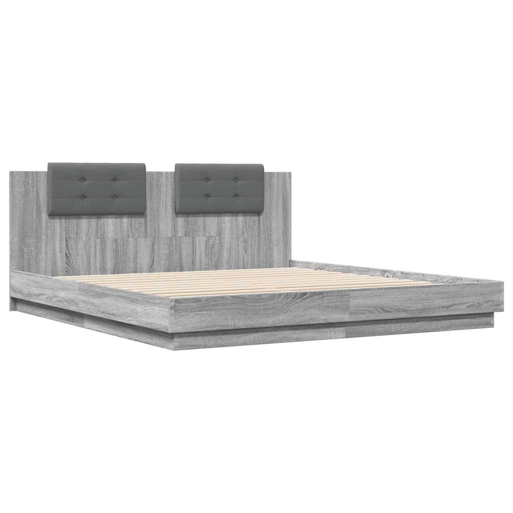 vidaXL Bed Frame with Headboard Grey Sonoma 200x200cm Engineered Wood