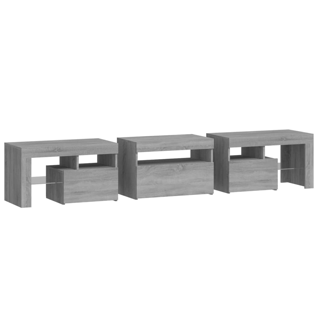 vidaXL TV Cabinet with LED Lights Grey Sonoma 200x36.5x40 cm