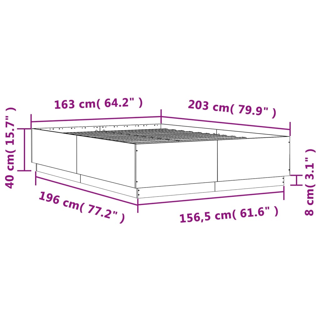 vidaXL Bed Frame with LED without Mattress Sonoma Oak 160x200 cm