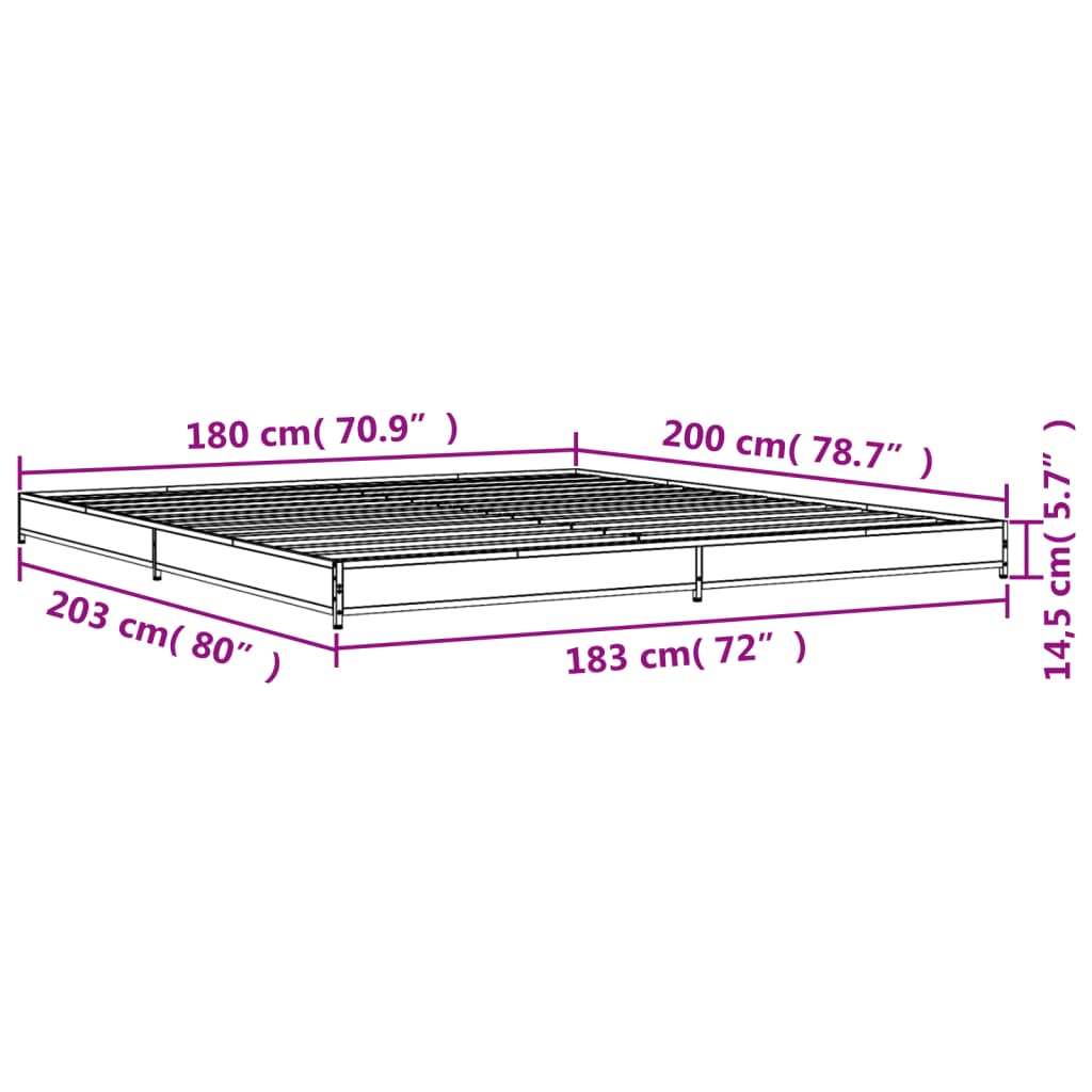 vidaXL Bed Frame without Mattress Brown Oak 180x200 cm Super King