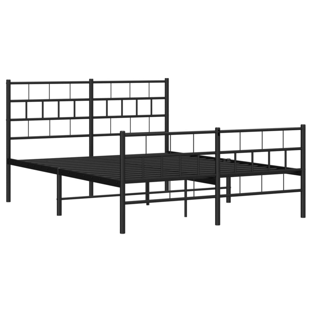 vidaXL Metal Bed Frame without Mattress with Footboard Black 135x190 cm Double