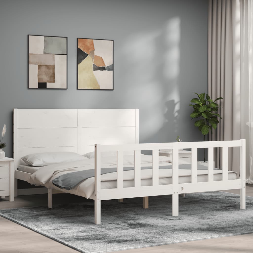 vidaXL Bed Frame without Mattress White King Size Solid Wood Pine