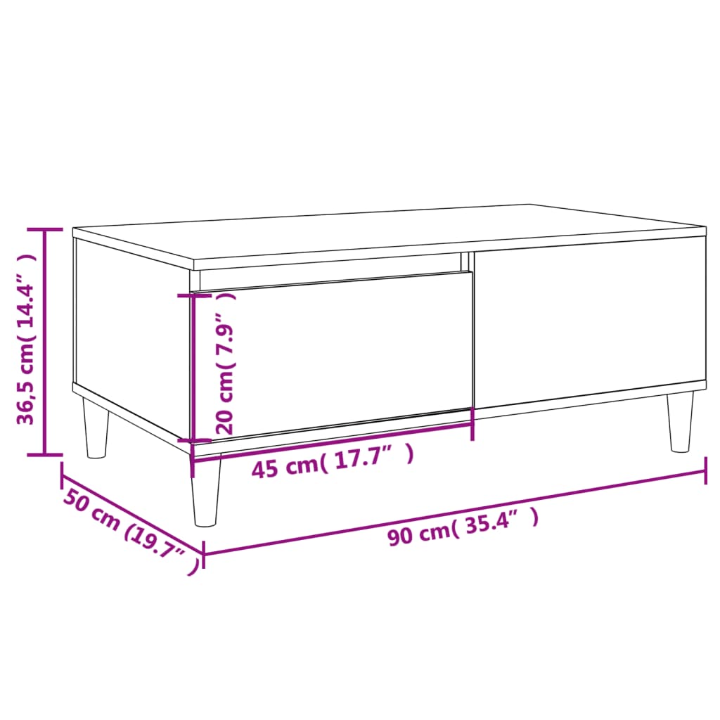 vidaXL Coffee Table High Gloss White 90x50x36.5 cm Engineered Wood