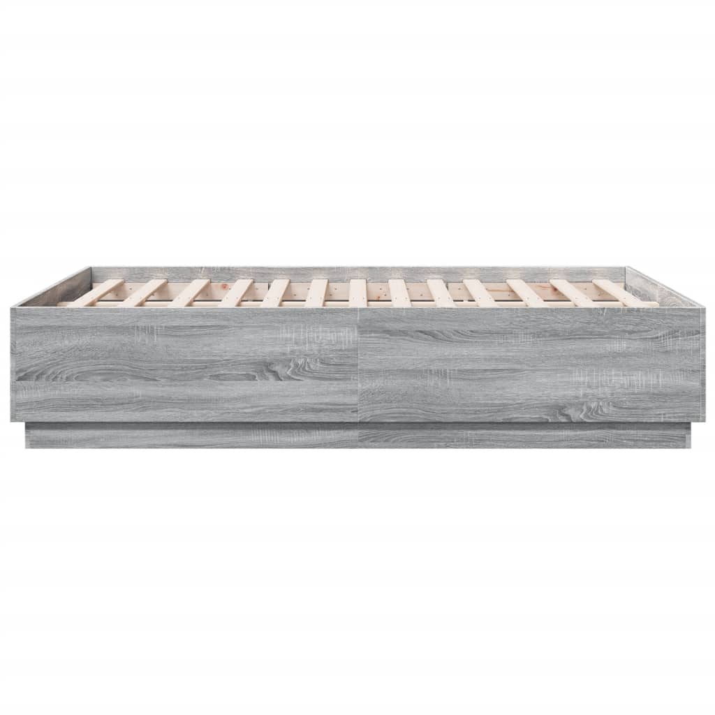 vidaXL Bed Frame with LED Lights Grey Sonoma 135x190 cm Double Engineered Wood