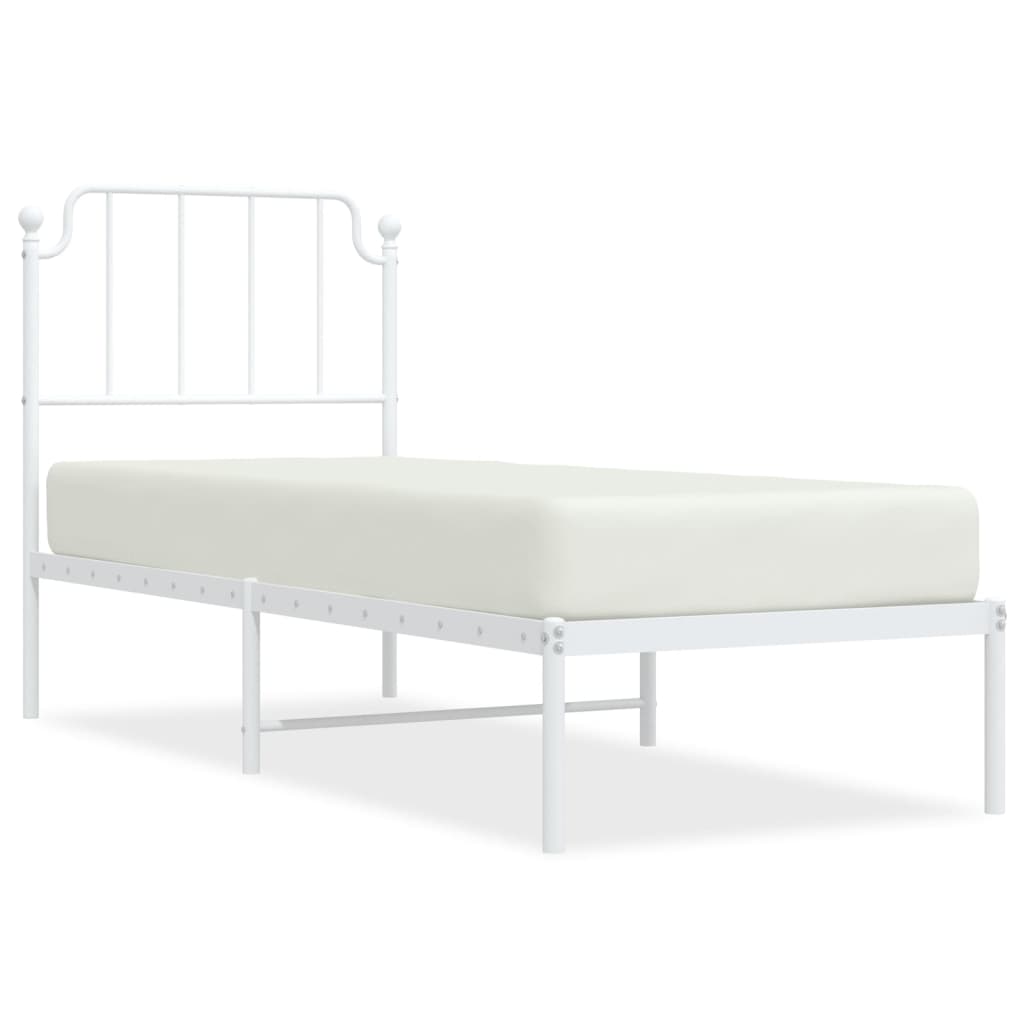 vidaXL Metal Bed Frame without Mattress with Headboard White 75x190 cm Small Single