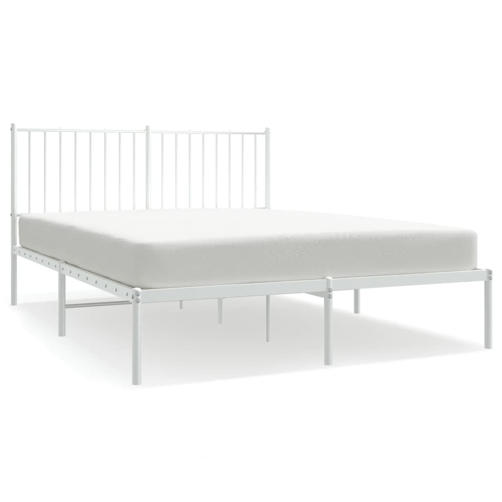 vidaXL Metal Bed Frame without Mattress with Headboard White 135x190 cm Double