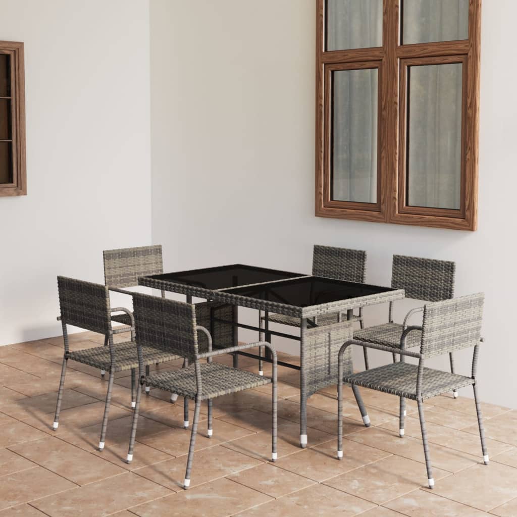 vidaXL 7 Piece Garden Dining Set Poly Rattan Anthracite & Grey