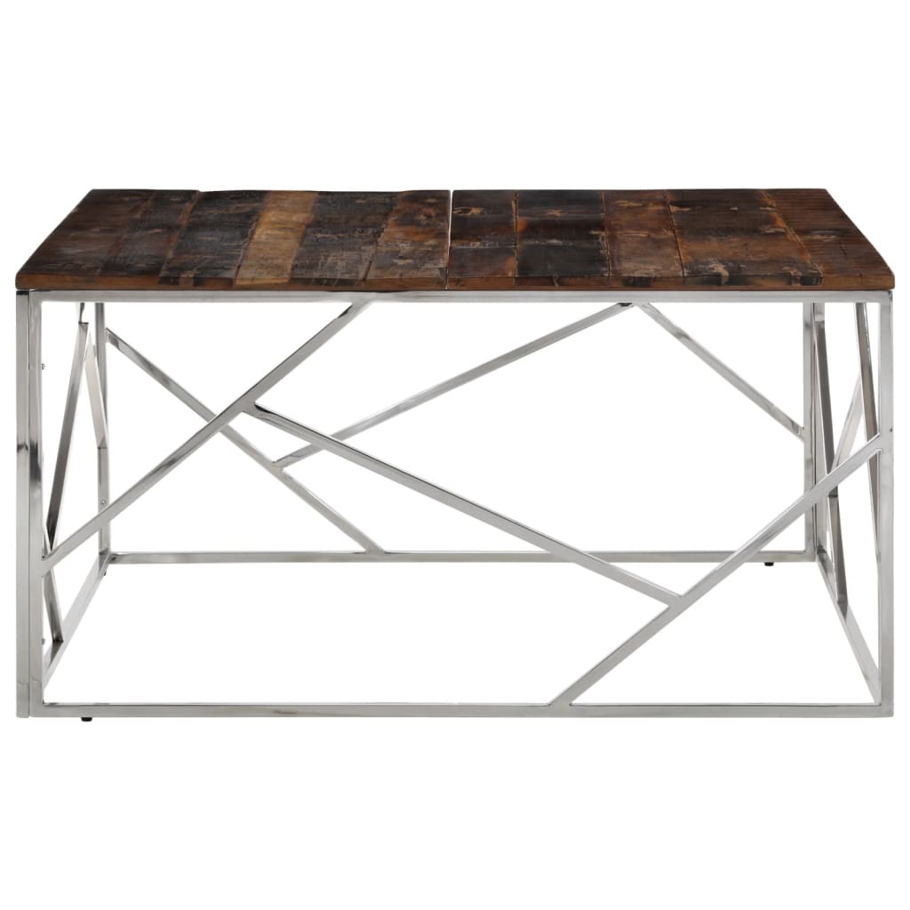 vidaXL Coffee Table Silver Stainless Steel and Solid Wood Sleeper