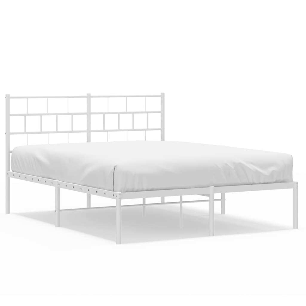 vidaXL Metal Bed Frame without Mattress with Headboard White 120x190 cm Small Double