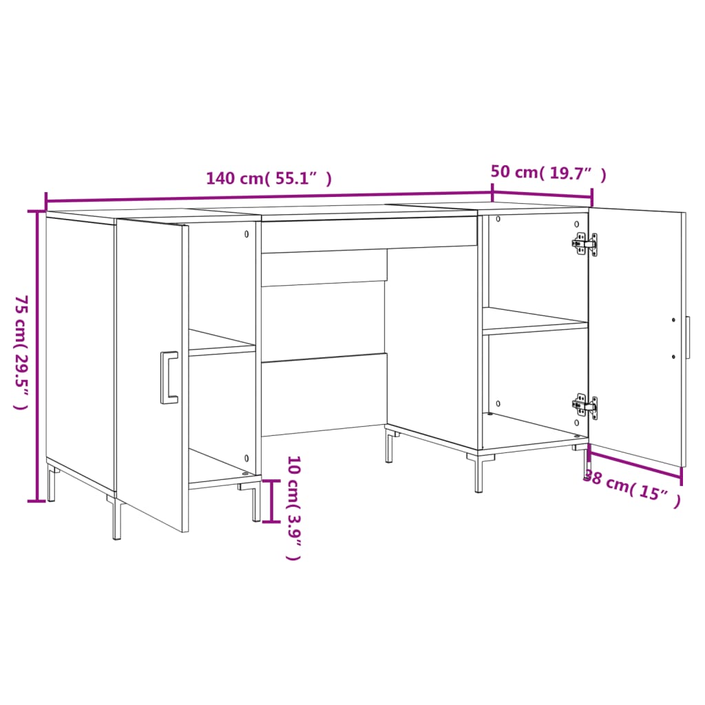 vidaXL Desk Concrete Grey 140x50x75 cm Engineered Wood