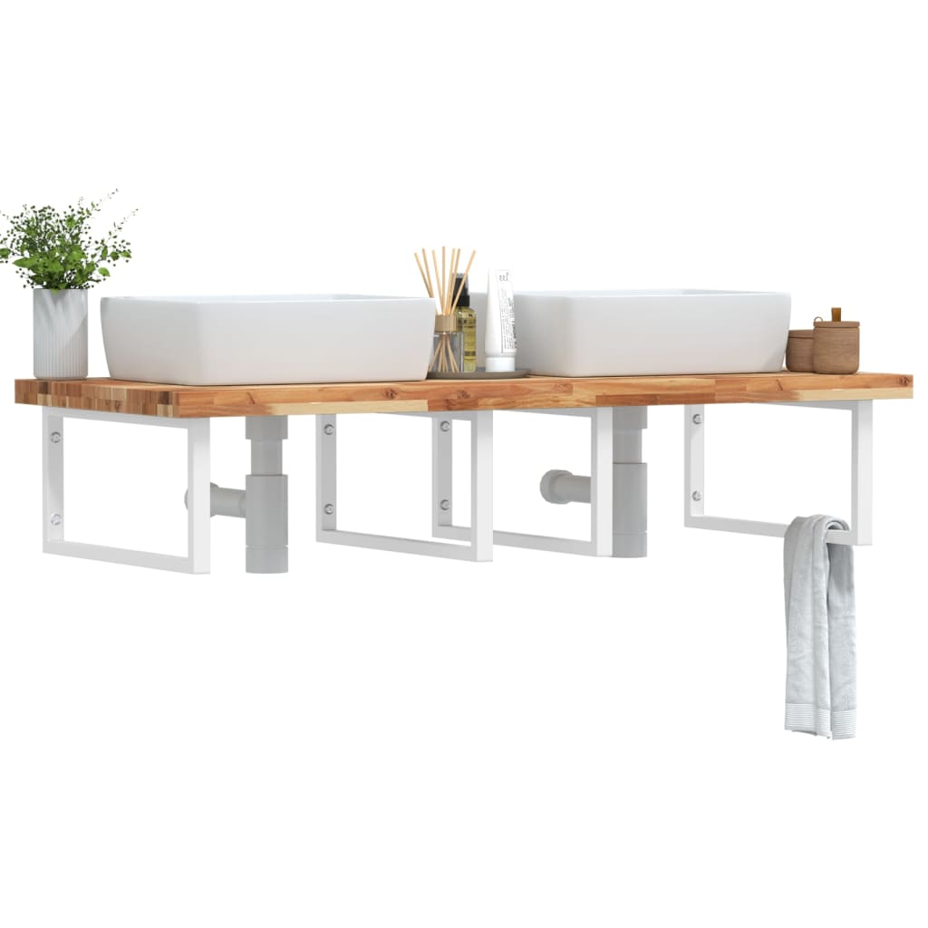 vidaXL Basin Shelf Wall Mounted Steel and Solid Wood Acacia