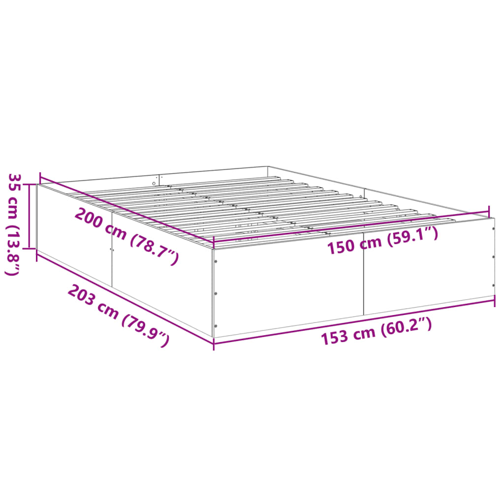 vidaXL Bed Frame without Mattress Smoked Oak 150x200 cm King Size