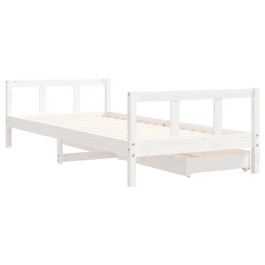 vidaXL Kids Bed Frame with Drawers White 90x200 cm Solid Wood Pine