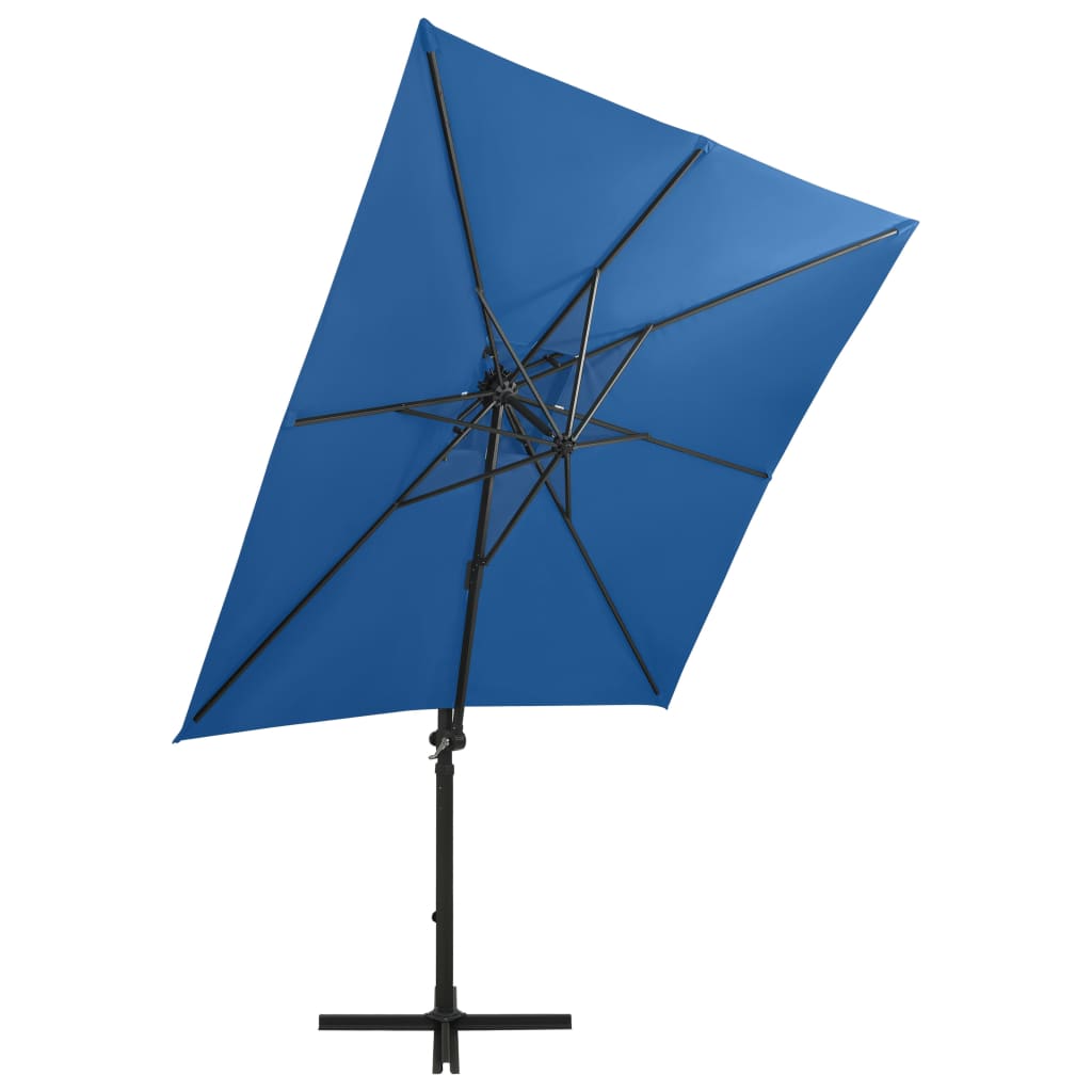 vidaXL Cantilever Garden Parasol with Pole and LED Lights Azure Blue 250 cm