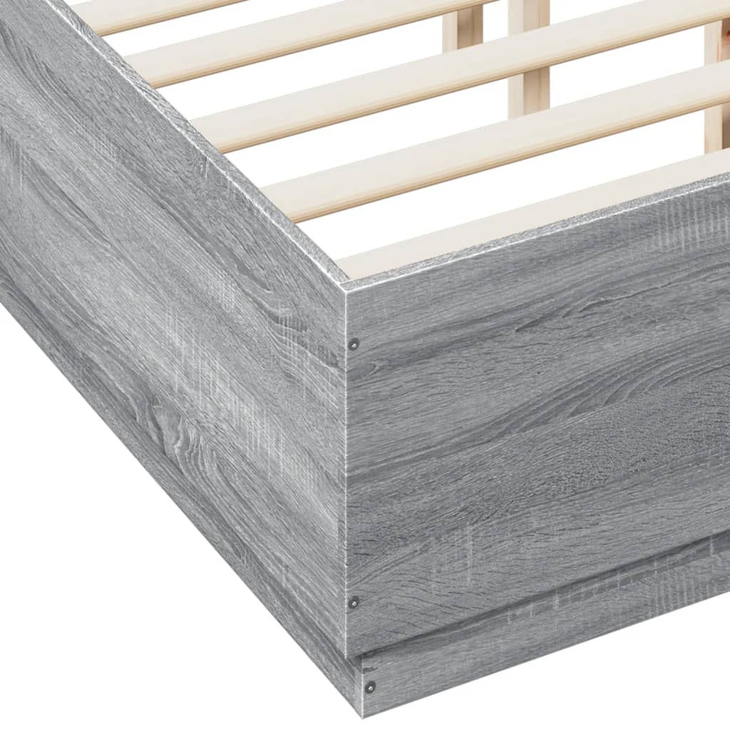 vidaXL Bed Frame with LED Lights Grey Sonoma 135x190 cm Double Engineered Wood