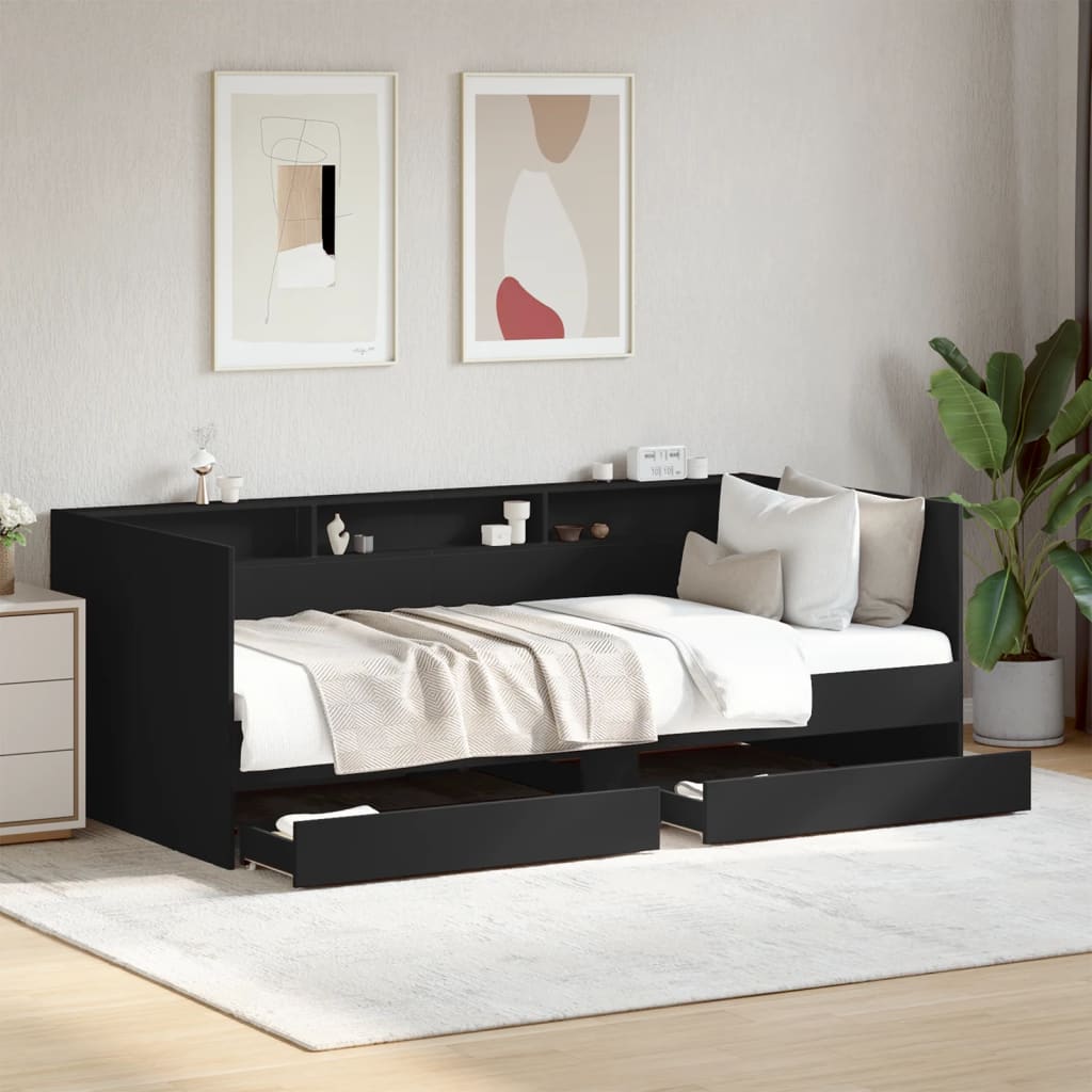 vidaXL Daybed with Drawers without Mattress Black 90x190 cm Single