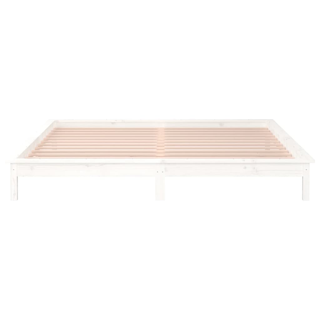 vidaXL LED Bed Frame without Mattress White 135x190 cm Double Solid Wood