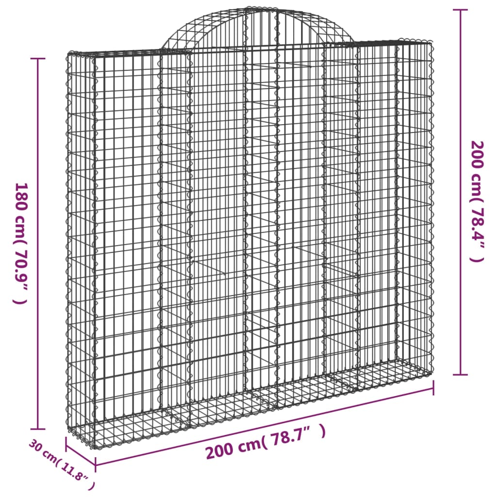 vidaXL Arched Gabion Baskets 4 pcs 200x30x180/200 cm Galvanised Iron