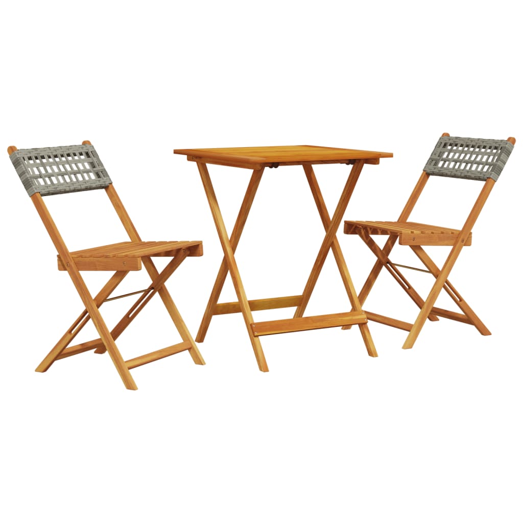 vidaXL 3 Piece Bistro Set Grey Poly Rattan and Solid Wood