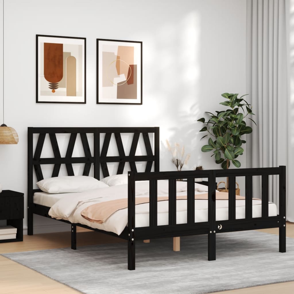 vidaXL Bed Frame without Mattress Black 140x200 cm Solid Wood Pine