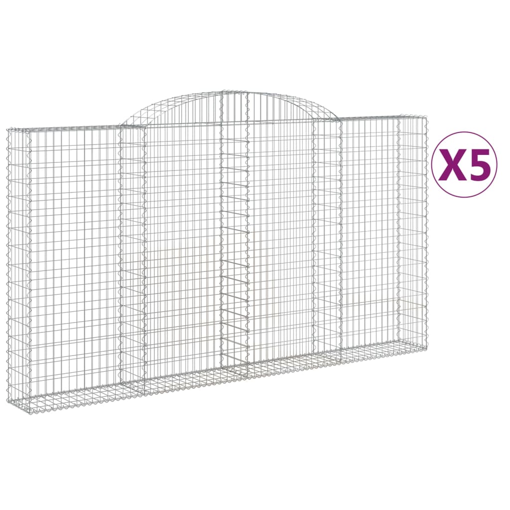 vidaXL Arched Gabion Baskets 5 pcs 300x30x160/180 cm Galvanised Iron