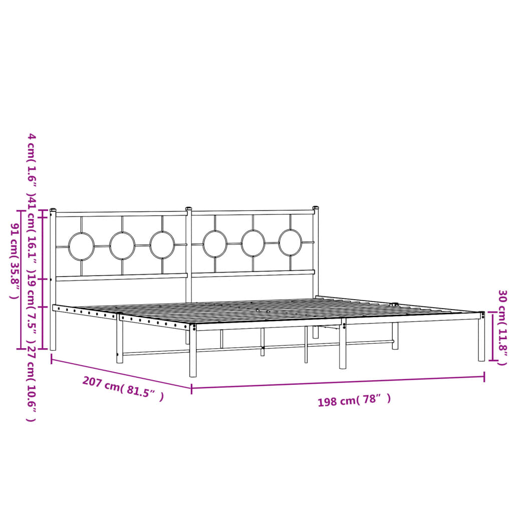 vidaXL Metal Bed Frame without Mattress with Headboard Black 193x203 cm