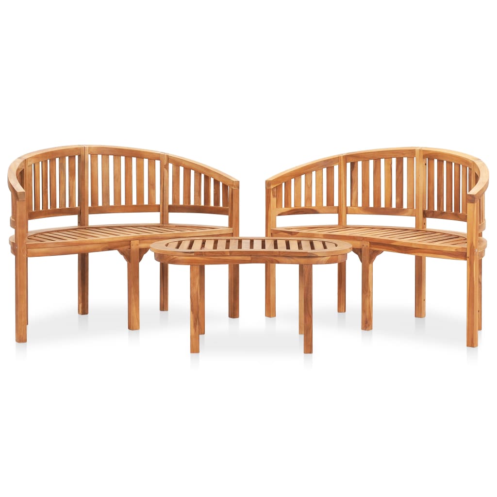 vidaXL 3 Piece Banana Garden Lounge Set Solid Teak Wood