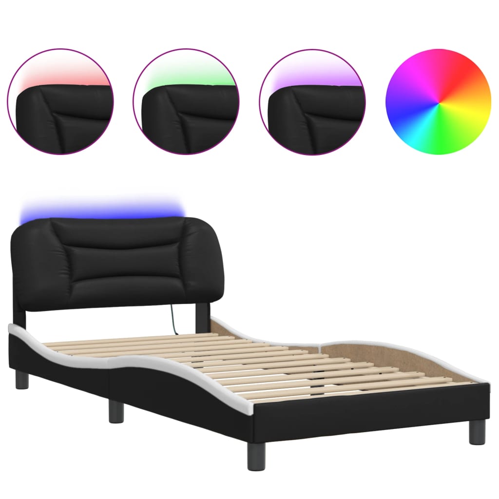 vidaXL Bed Frame with LED without Mattress Black and White 100x200 cm