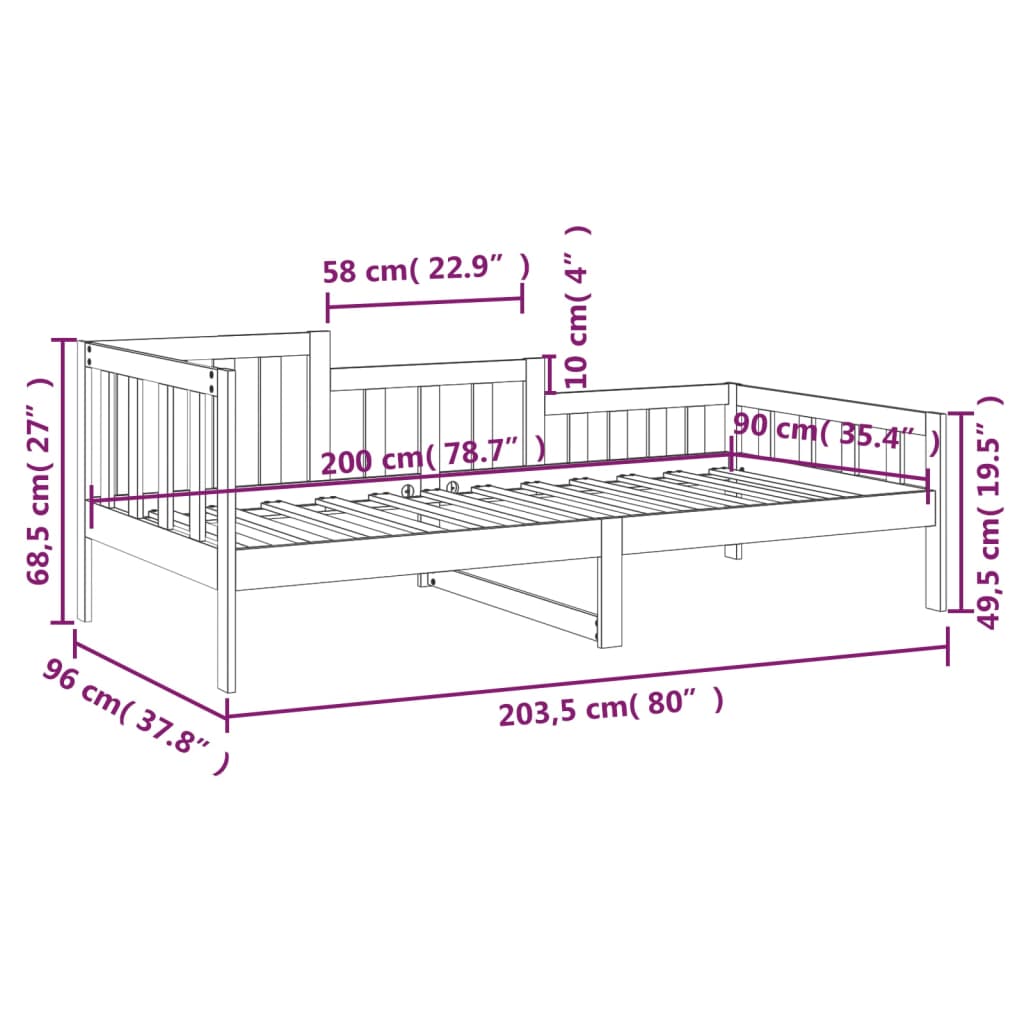 vidaXL Day Bed without Mattress Black 90x200 cm Solid Wood Pine