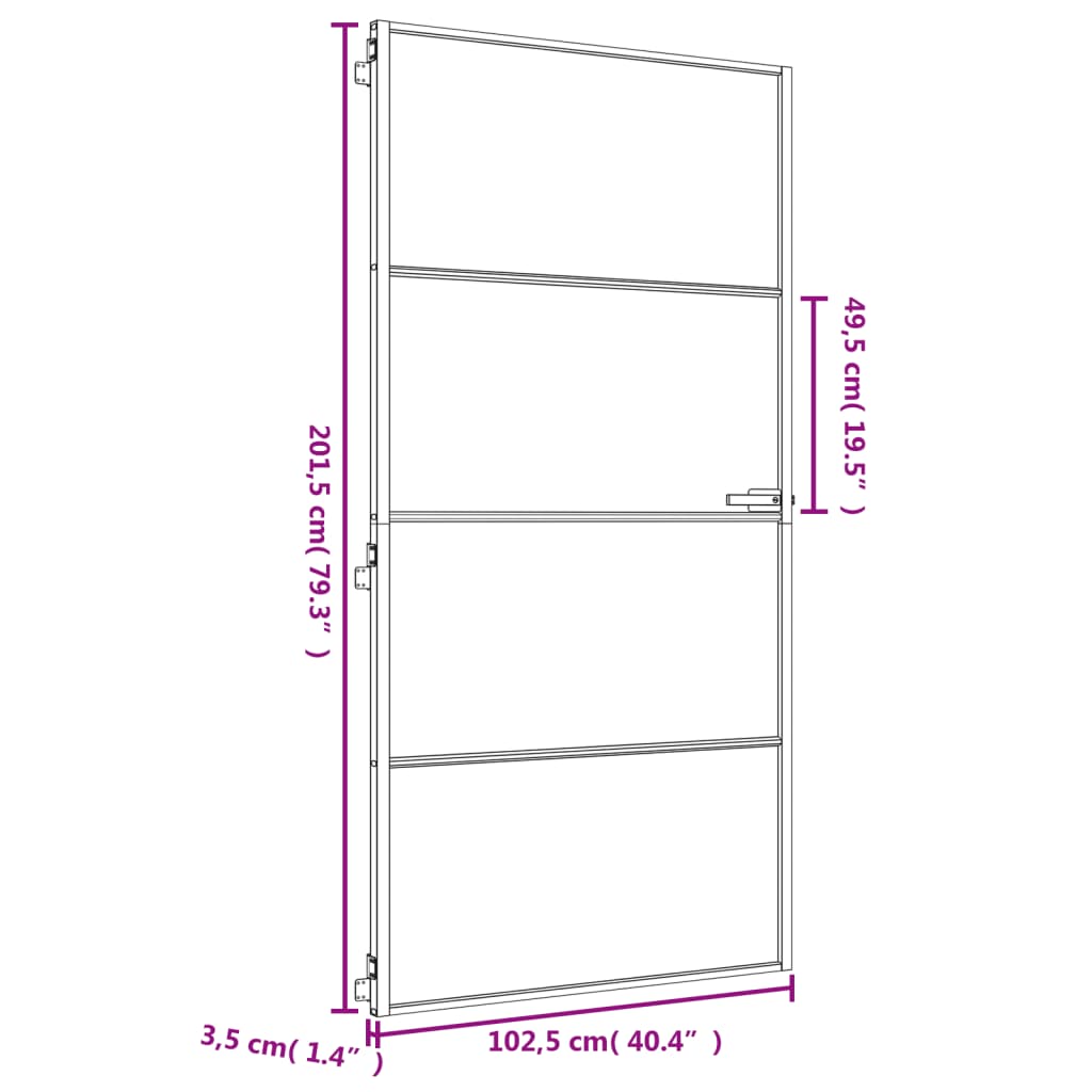 vidaXL Interior Door Slim Golden 102.5x201.5 cm Tempered Glass and Aluminium