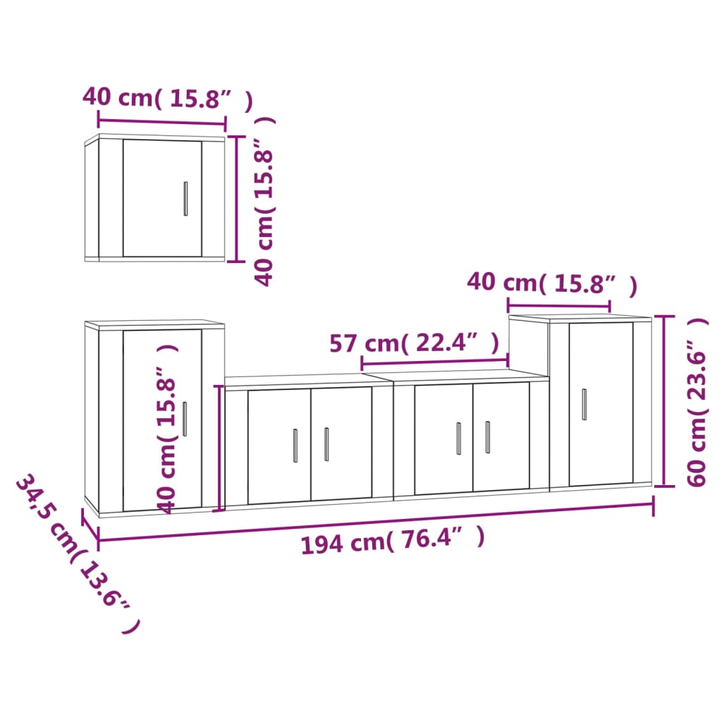 vidaXL 5 Piece TV Cabinet Set Brown Oak Engineered Wood