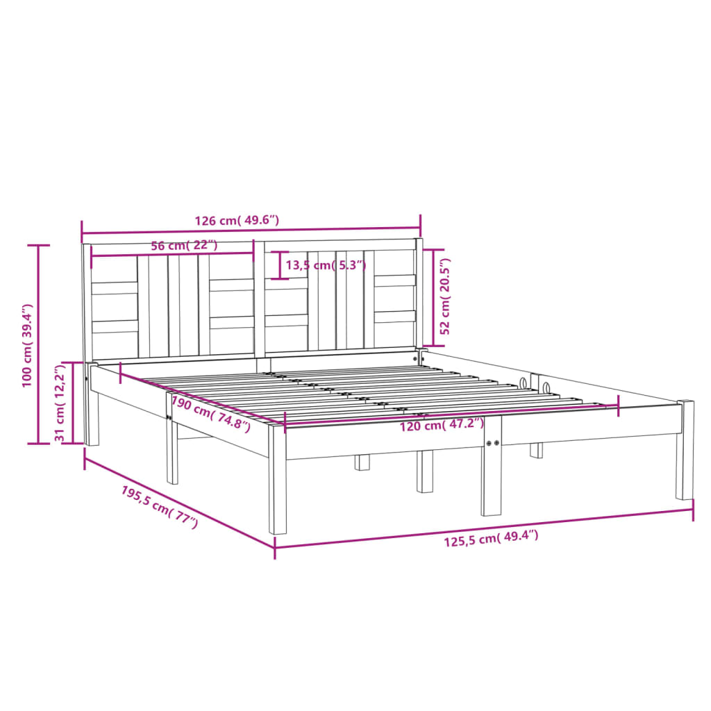 vidaXL Bed Frame without Mattress 120x190 cm Small Double Solid Wood