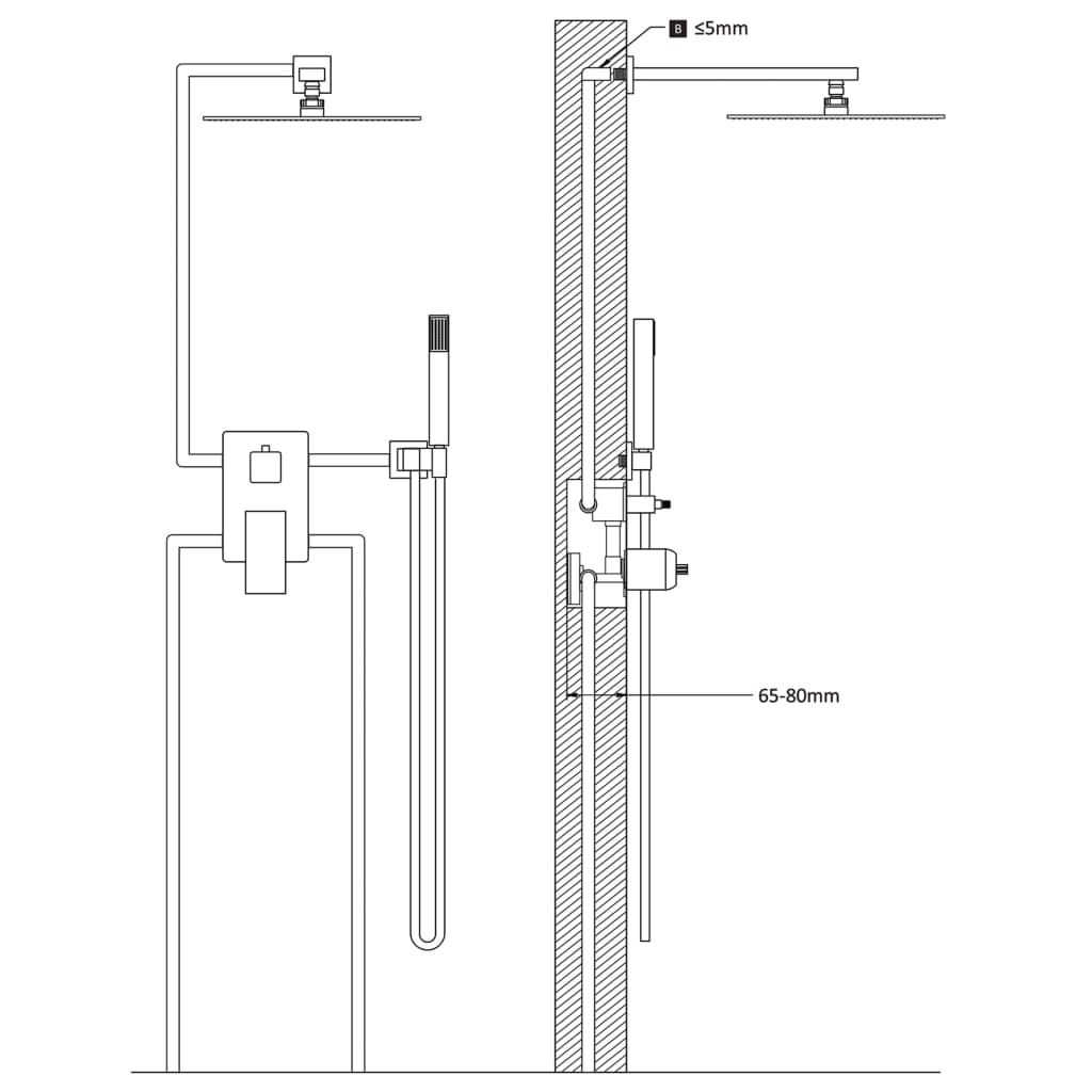 vidaXL Shower System Stainless Steel 201 Black