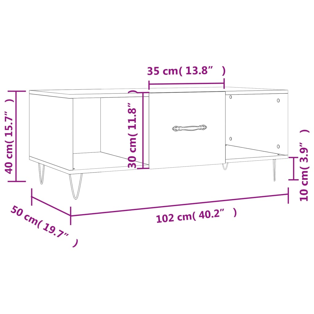 vidaXL Coffee Table Smoked Oak 102x50x40 cm Engineered Wood