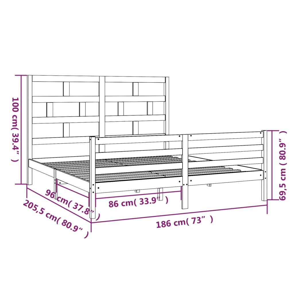 vidaXL Bed Frame without Mattress White Solid Wood Super King Size