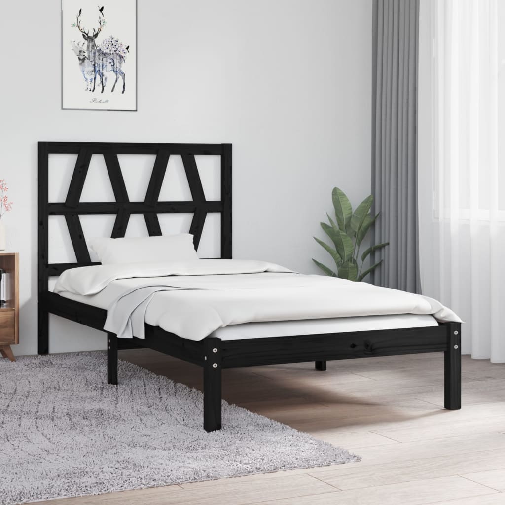 vidaXL Bed Frame without Mattress Black Solid Wood Small Single