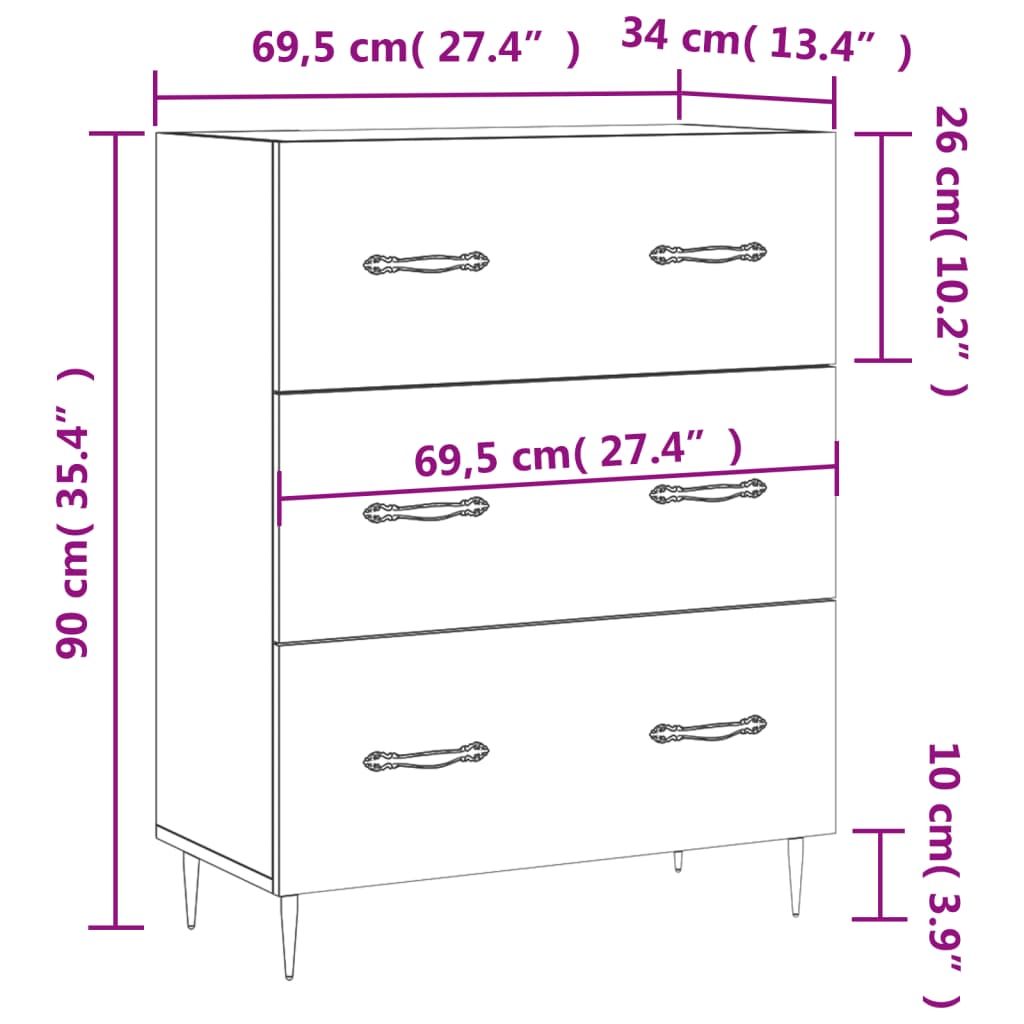 vidaXL Sideboard Smoked Oak 69.5x34x90 cm Engineered Wood