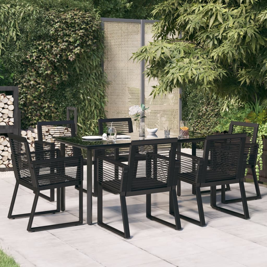 vidaXL 7 Piece Garden Dining Set Black PVC Rattan