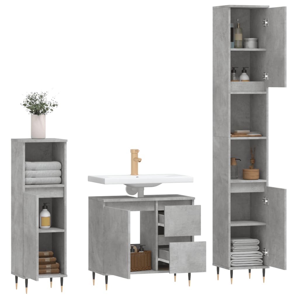 vidaXL 3 Piece Bathroom Furniture Set Concrete Grey Engineered Wood