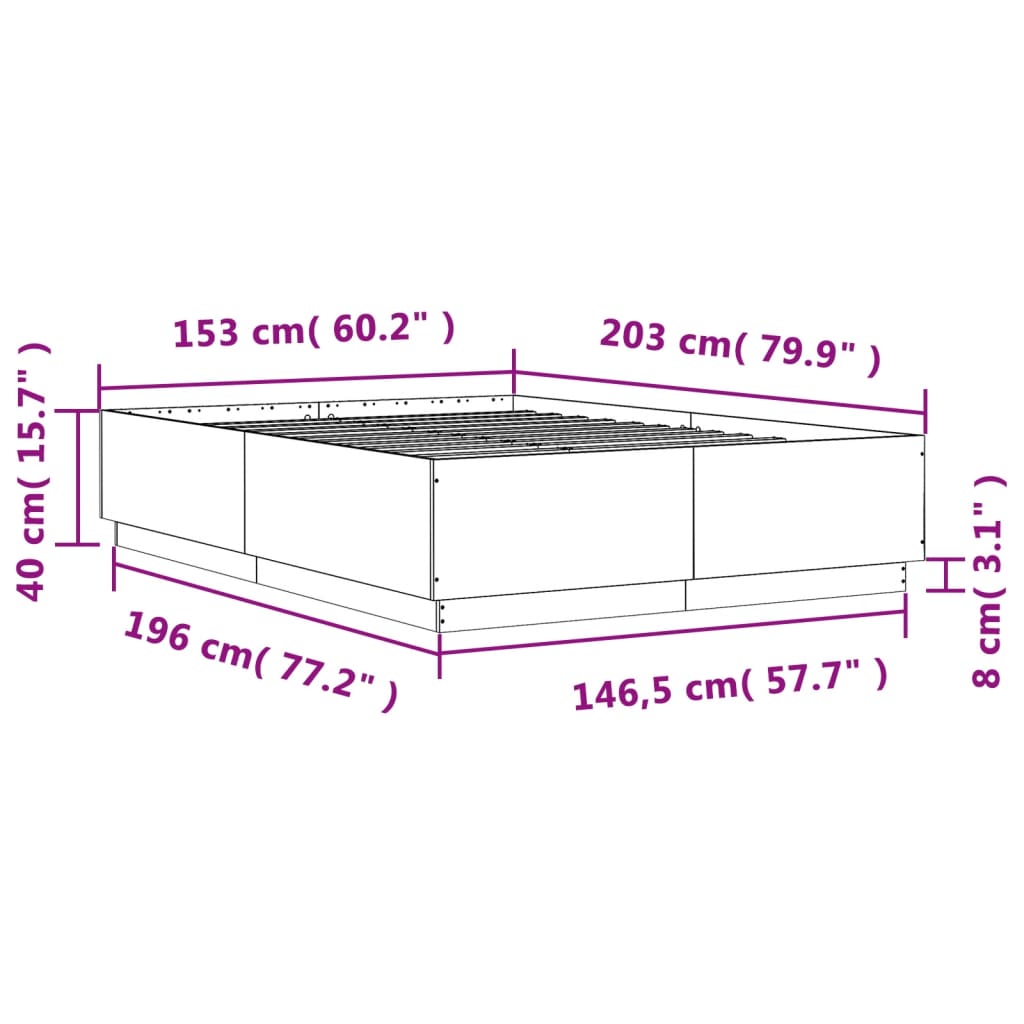 vidaXL Bed Frame with LED without Mattress Smoked Oak 150x200 cm King Size