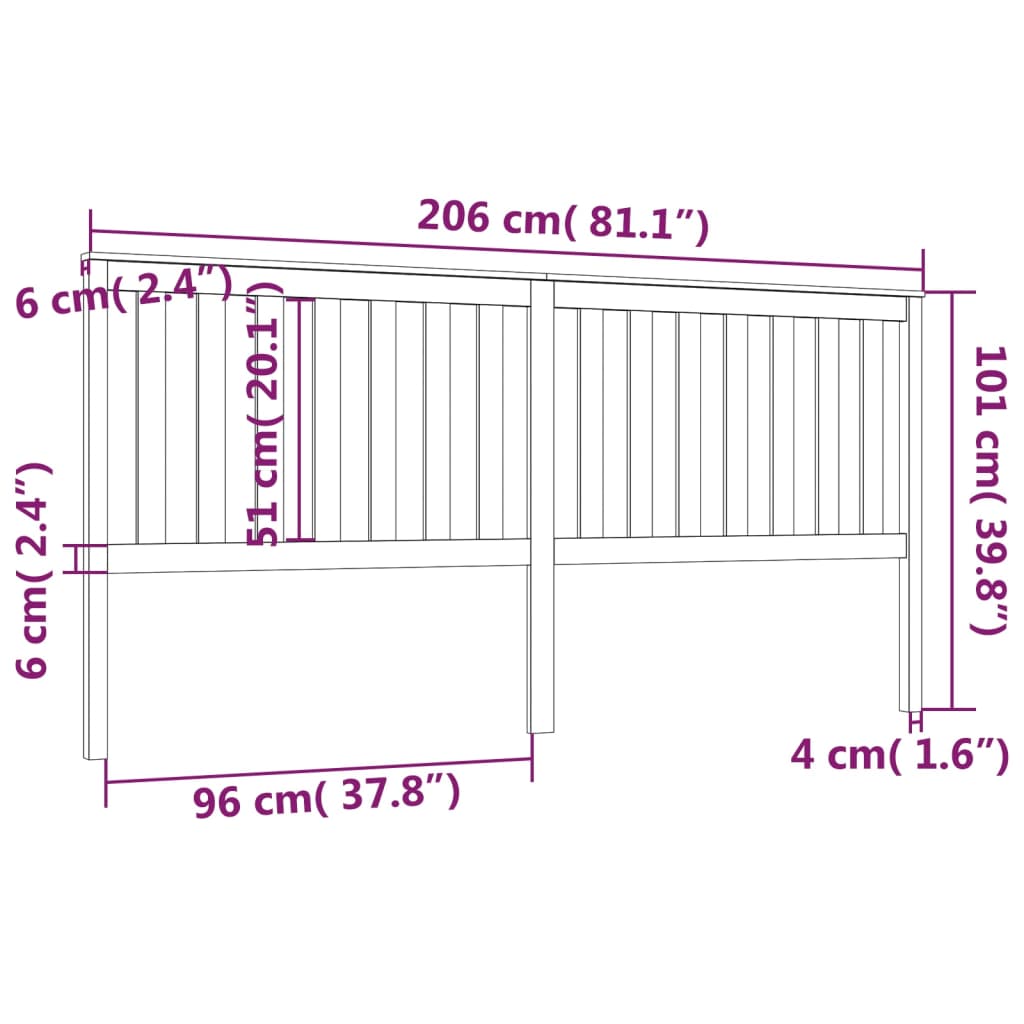 vidaXL Bed Headboard Black 206x6x101 cm Solid Wood Pine