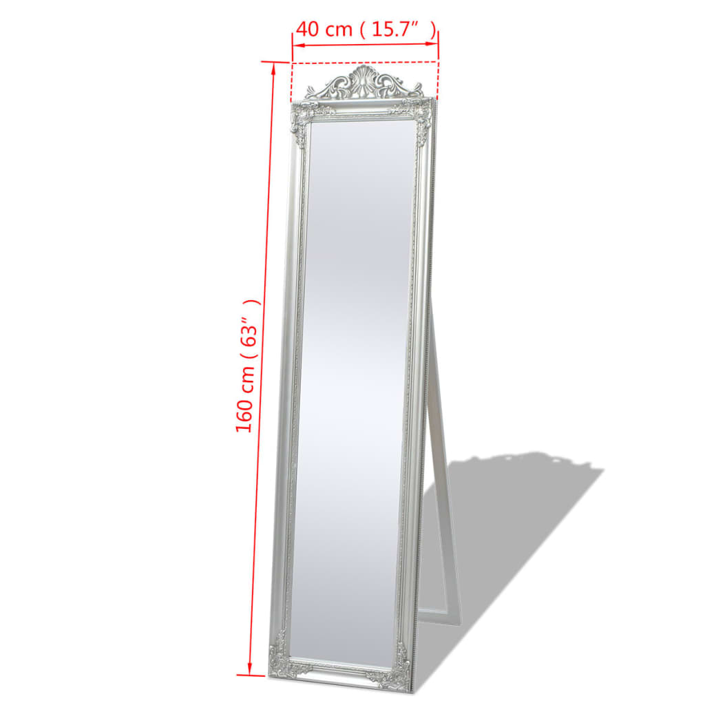 vidaXL Free-Standing Mirror Baroque Style 160x40 cm Silver