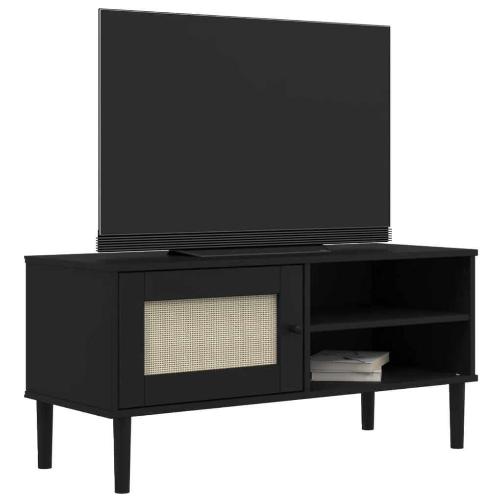 vidaXL TV Cabinet SENJA Rattan Look Black 106x40x49cm Solid Wood Pine