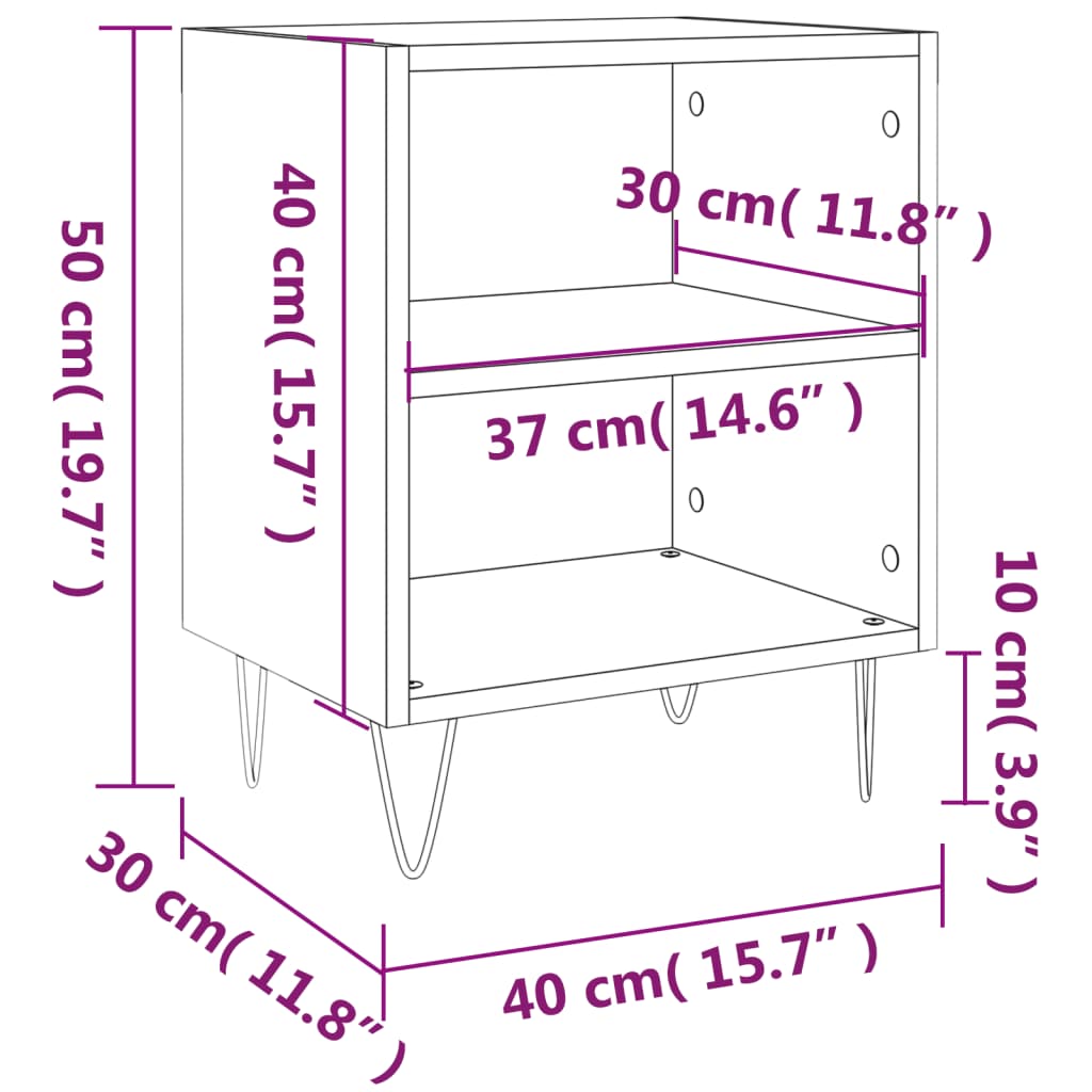 vidaXL Bedside Cabinets 2 pcs Concrete Grey 40x30x50 cm Engineered Wood