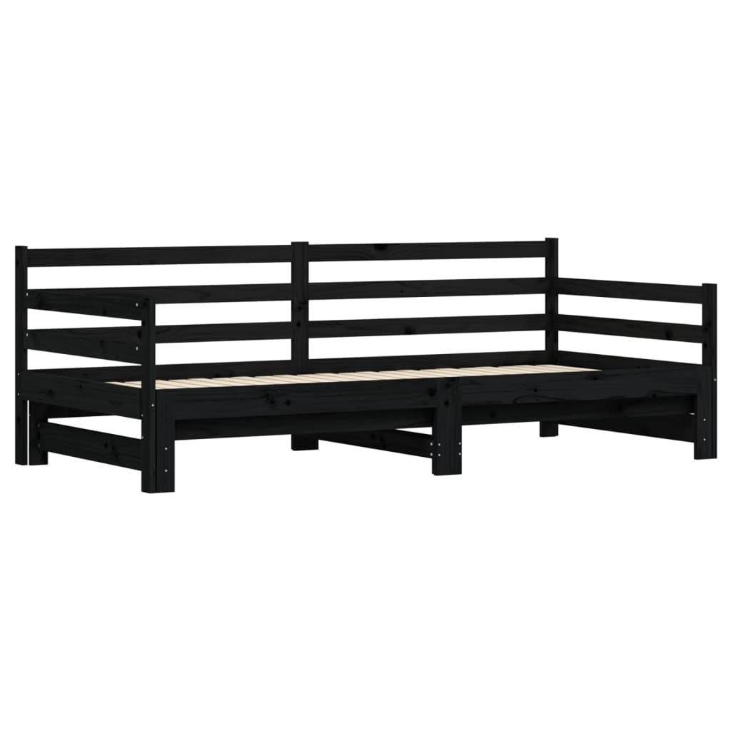 vidaXL Daybed with Trundle without Mattress Black 90x190 cm Single Solid Wood