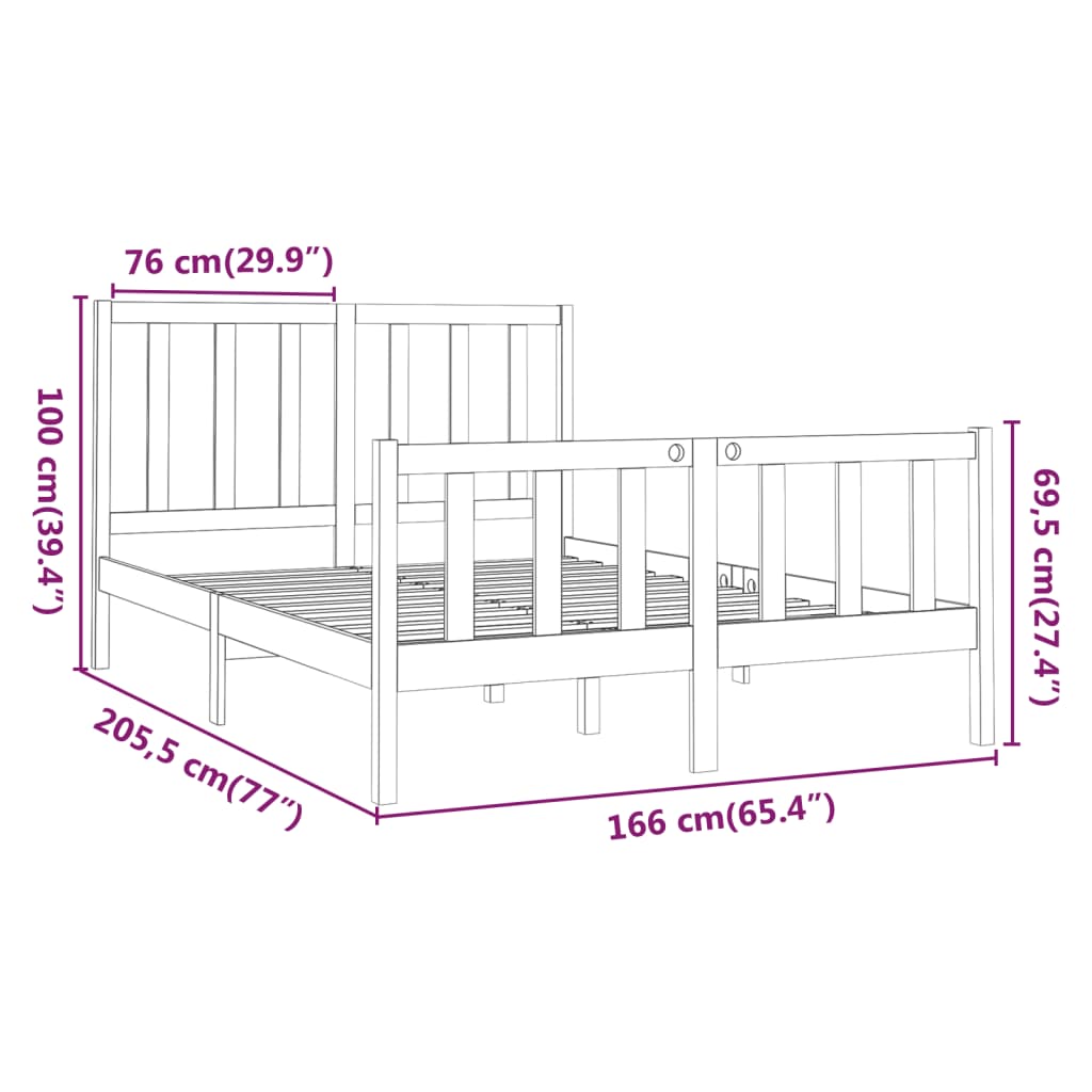 vidaXL Bed Frame without Mattress Black 160x200 cm Solid Wood Pine